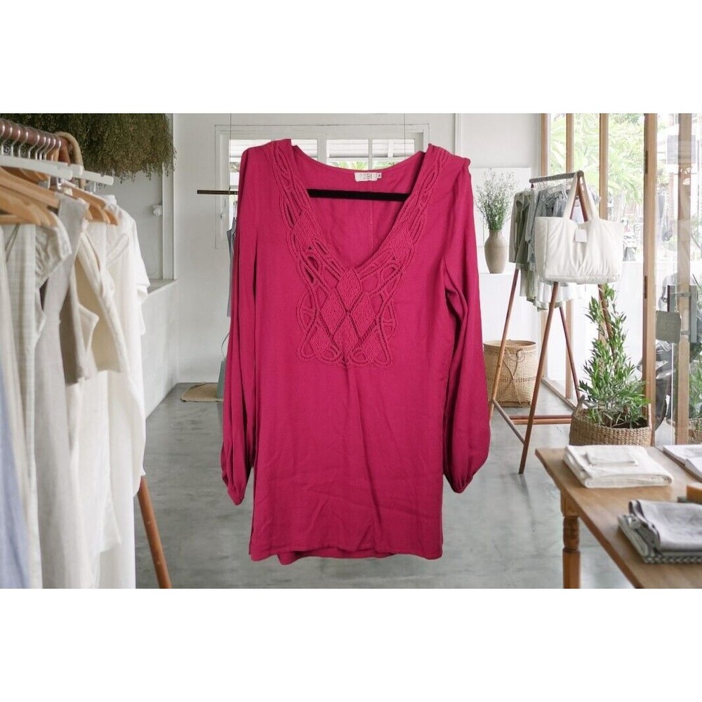 TOBI Women's Tunic Top Split Balloon Long Sleeve Design Cranberry BOHO Size XS